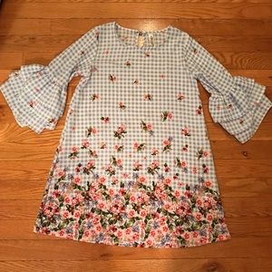 Girls Size 8 Blue Gingham & Floral Dress